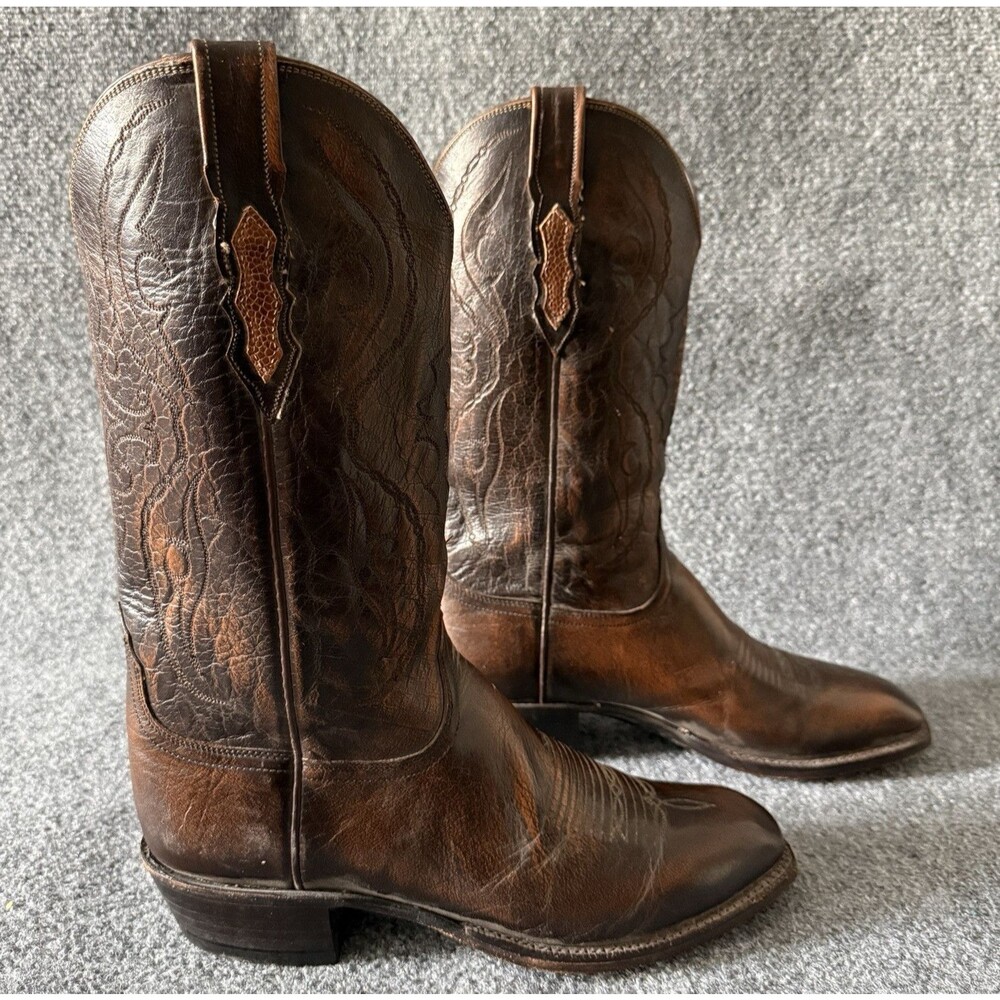 Lucchese 2000 Men's Brown Mad Dog Goat Cowboy Western Boots Stitch R Toe 9.5